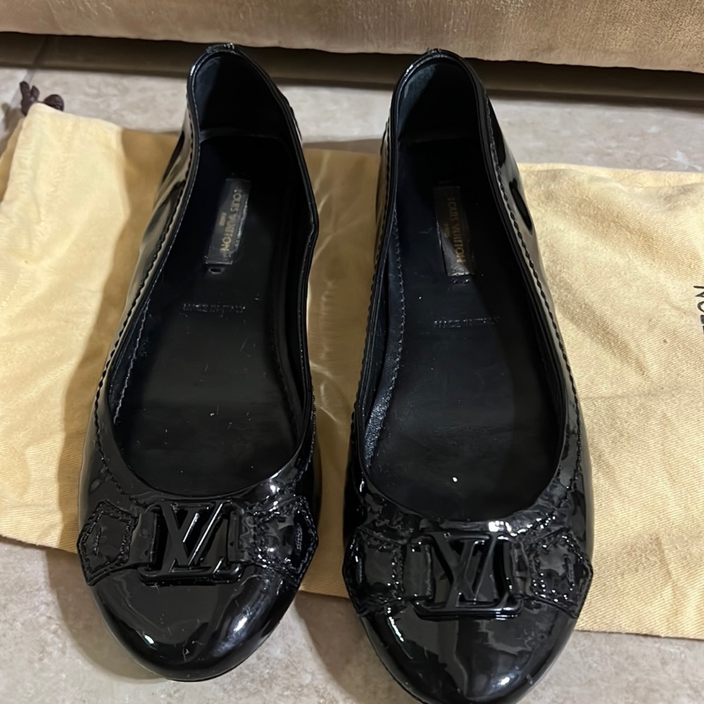 LV black patent flats